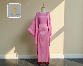 Batwing Sleeve Satin Dress | Flowing Long Loose-Fit Style | Stylish Draped Silhouette Design | Comfortable Evening Casual Wear