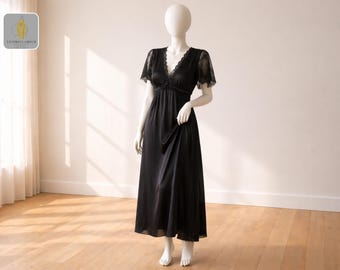 Camisón de satén con encaje / Pijama de manga corta para mujer