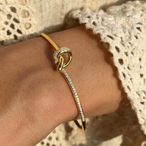 Love Knot Bangle • Dainty Diamond Stacking Cuff • Symbolic Gold Bracelet For Women • Meaningful Anniversary Gift For Her Wedding Day