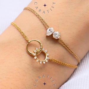 14K Gold gold bracelet for women Toi et Moi Bracelet by Caratify • bracelet stack • Minimalist Two Stone Bracelet • Anniversary Gift For Her