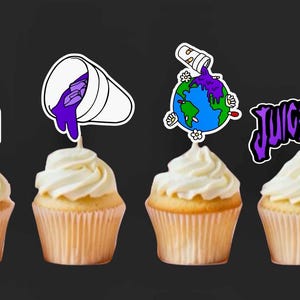 Rapper juice wrld emo paarse cupcake toppers voor verjaardagsfeestjes