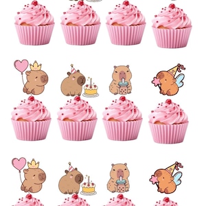 Capibara-cupcaketoppers voor verjaardagsfeestjes