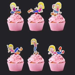 Cartoon Lizzie-meisje cupcake toppers verjaardagsfeestje
