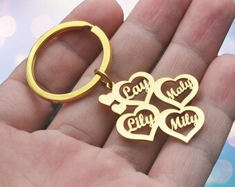 Personalized Heart Keychain • Engraved Stainless Steel Family Name Pendant