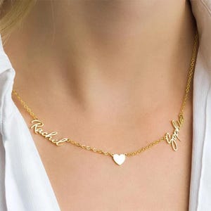 Personalized Two-Name Stainless Steel Heart Necklace for Women •  Birthday Gift  •  Custom Jewelry with Clavicle Chain