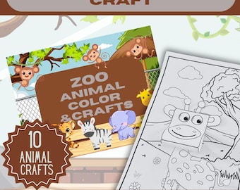 Pagine da colorare e creare con gli animali dello zoo: libro di attività 2D stampabile (PDF)