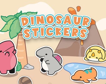 Kawaii Dinosaur Stickers, Cute Chibi Dino Decals, Waterproof Vinyl