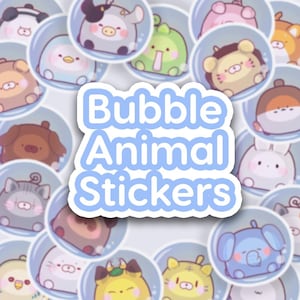 Pegatinas de animales kawaii con burbujas, pegatinas de animales adorables, pegatinas de vinilo impermeables para portátil, botella de agua, diario, regalo para amantes de los animales.