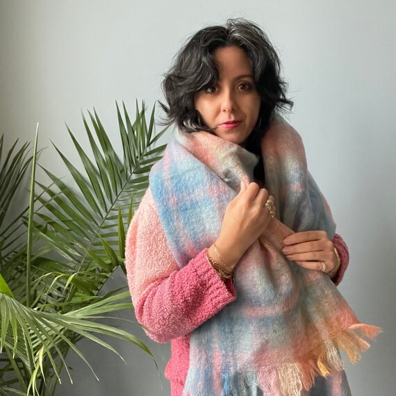 Vintage Pastel Plaid Mohair/Wool Scarf NWOT