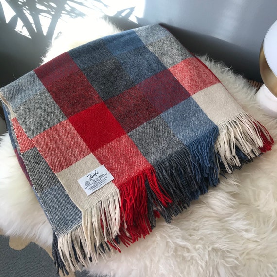 XL Vintage Plaid Check Color Block Tweed 100% Wool