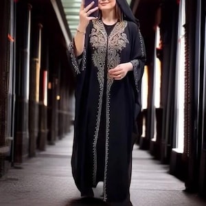 Eid Muslim Dress for Women | Hooded Abaya 2 Piece Set | Diamond Jalabiya Kaftan | Dubai Morocco Party Long Robe