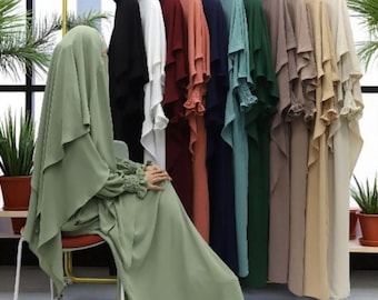 Ramadan Modest Abaya Dress with Headscarf: Islamic Kaftan Robe