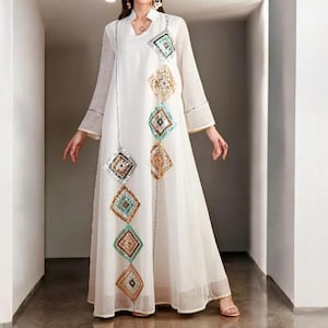 Sequin Abaya Kaftan: Muslim Eid Dress, Ramadan Jalabiya Robe