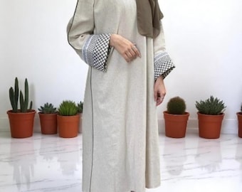 Embroidered Tassel Abaya: Open Front Muslim Cardigan Kaftan
