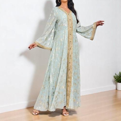 Beaded Satin Abaya Caftan: Dubai Light Luxury Evening Dress