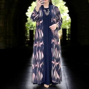 Jalabiya Eid Abaya Dress Set | 2 Piece Kaftan Robe | Turkish Caftan for Muslim Women | Elegant Ramadan Party Outfit