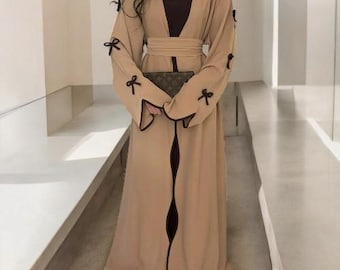 Luxury Open Abaya: Dubai Ramadan Eid Kaftan with Bow