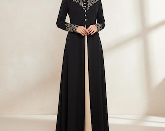 Vestido musulmán para mujer: elegante abaya larga, moda de Dubái, vestido modesto con apliques de Turquía