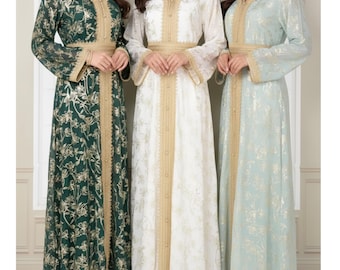 Satijnen abaya-kaftan met kralen: Dubai lichte luxe avondjurk
