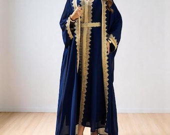 Luxury Lace Abaya Dress: Dubai Kaftan with Batwing Sleeves