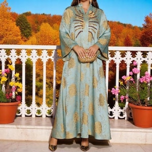 Embroidered Ramadan Abaya: Beaded Eid Djellaba Kaftan