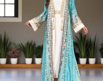 Geborduurde abaya-jurk met lovertjes: jellabiya-kaftanjurk voor dames