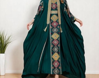 Embroidered Abaya Dress & Open Cardigan: Dubai Ramadan Kaftan