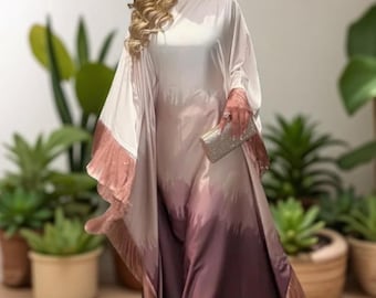 Batwing Sleeve Kaftan Abaya Dress: Gradient Tassel Islamic Evening Gown