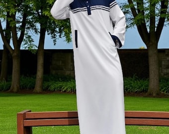 Color Blocked Men's Thobe - Traditional Muslim Gown
