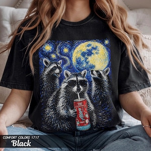 Raccoon Energy Drink Van Gogh Shirt, Comfort Colors Garment-Dyed Tee, Gym Girl Gift image 2