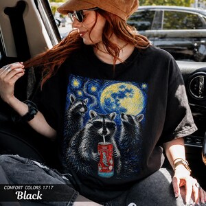 Raccoon Energy Drink Van Gogh Shirt, Comfort Colors Garment-Dyed Tee, Gym Girl Gift image 3
