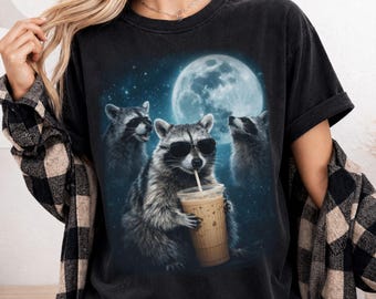 Raccoon Iced Coffee Shirt, Funny Animal Meme Tee, Coffee Lover Gift