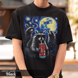 Raccoon Energy Drink Van Gogh Shirt, Comfort Colors Garment-Dyed Tee, Gym Girl Gift image 4