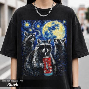 Raccoon Energy Drink Van Gogh Shirt, Comfort Colors Garment-Dyed Tee, Gym Girl Gift image 1