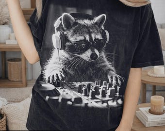 Comfort Colors Raccoon DJ Shirt, Funny Animal Tee, Music Nerd Gift
