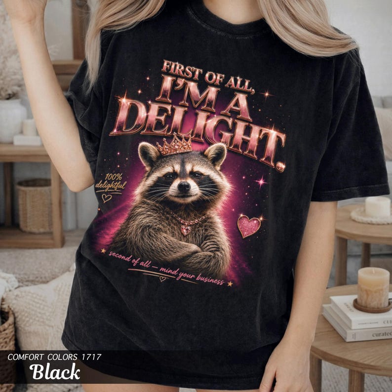 Raccoon Im a Delight Shirt, Comfort Colors Garment-Dyed Tee, Sassy Queen Gift for Her afbeelding 5
