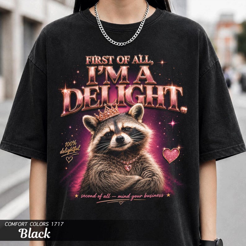 Raccoon Im a Delight Shirt, Comfort Colors Garment-Dyed Tee, Sassy Queen Gift for Her afbeelding 1