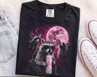 Raccoon Energy Drink Shirt, Comfort Colors Garment-Dyed Tee, Pink Soda Lover Gift