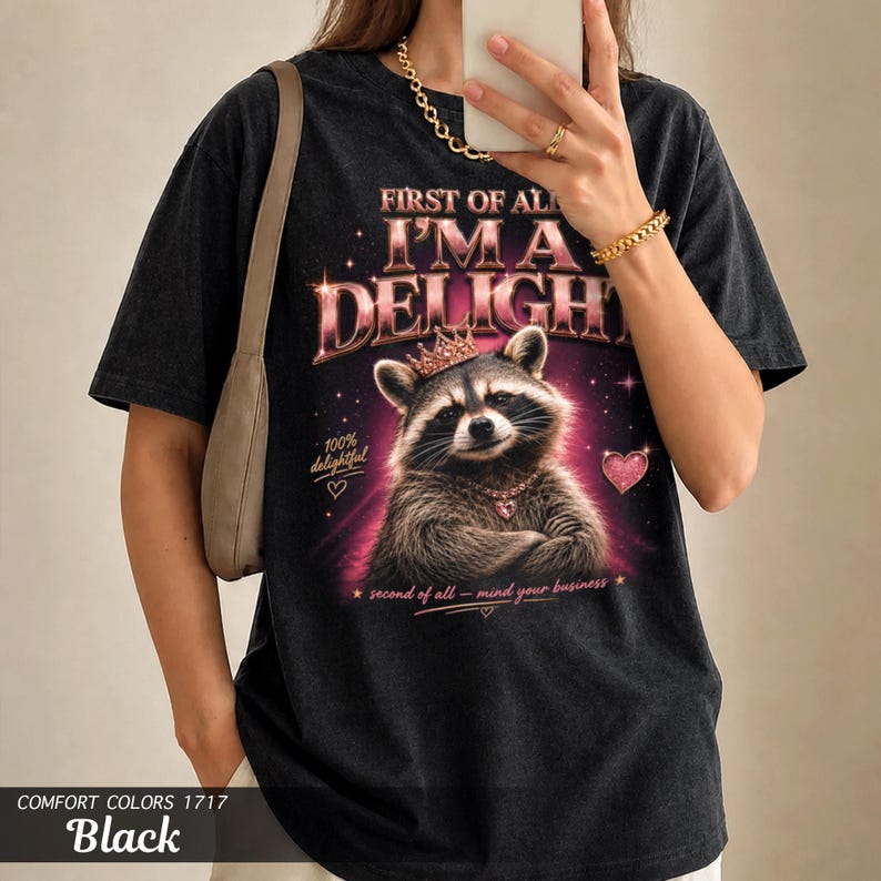 Raccoon Im a Delight Shirt, Comfort Colors Garment-Dyed Tee, Sassy Queen Gift for Her afbeelding 4