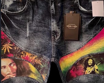 Marley Custom Graphic Jean Shorts Size 36 Men