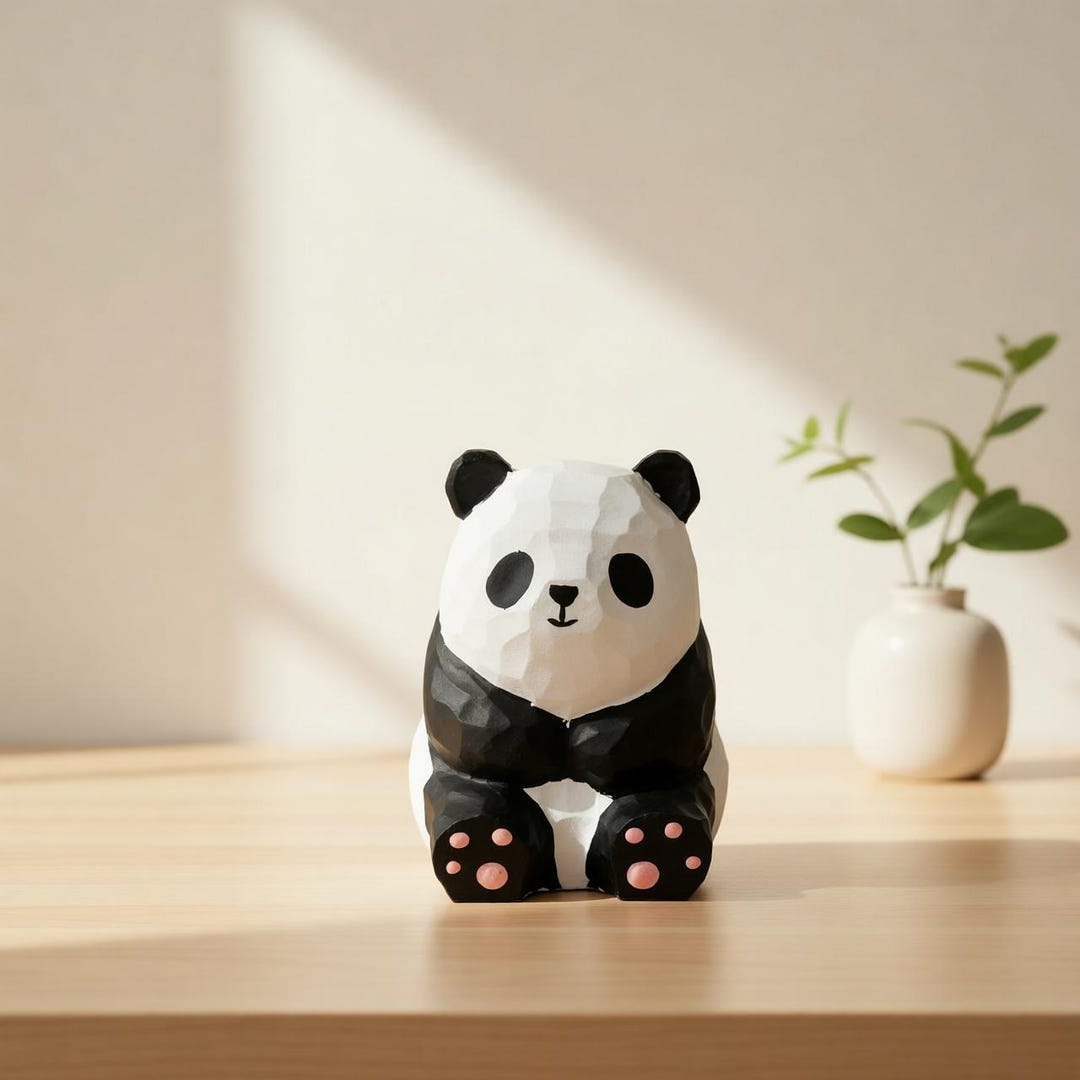 Hand Carved Wood Panda, Animal Figurine, Desk Decor, Nursery Decor ...
