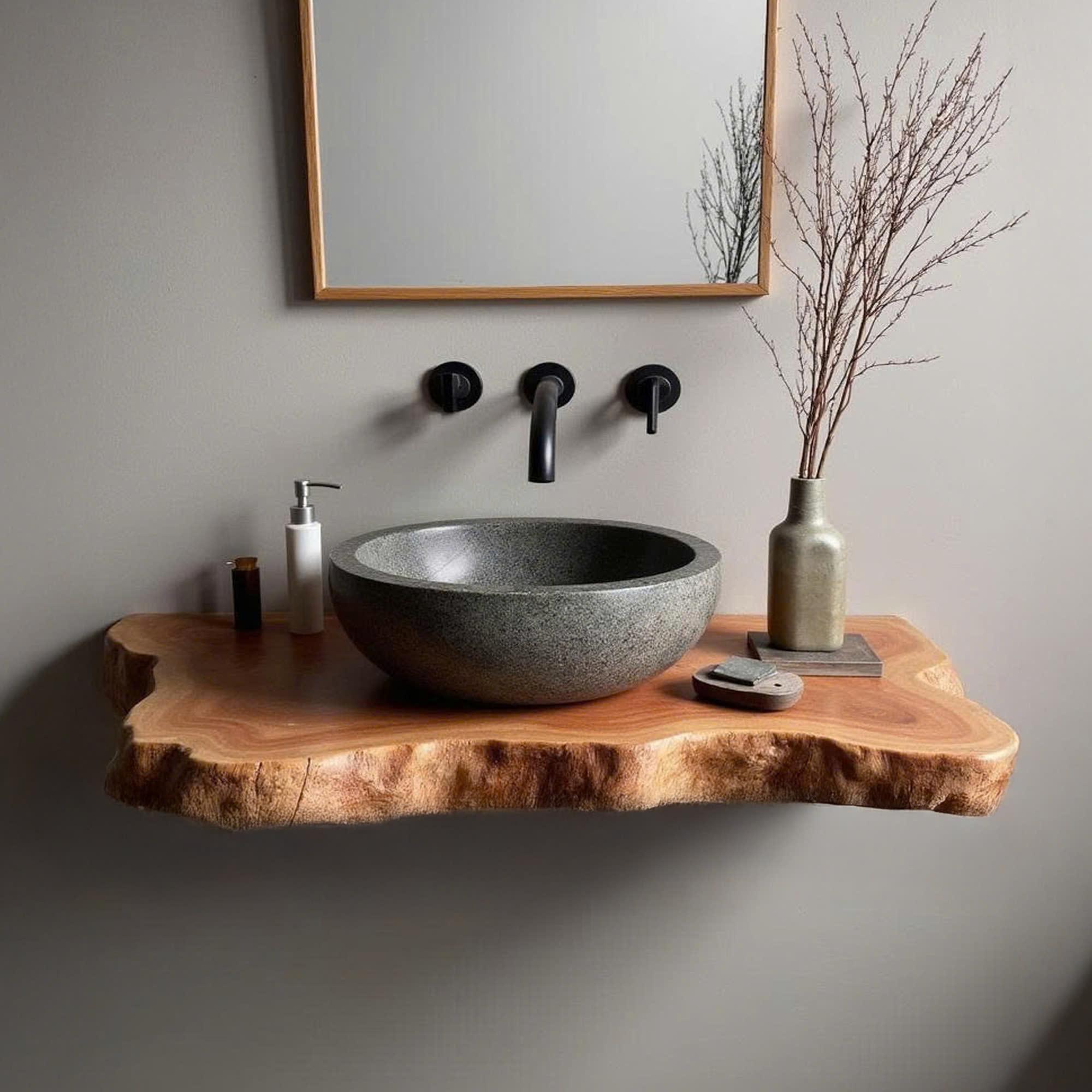 Bathroom sink shelf wall mount rustic vanity shelves live edge solid wood furniture for house warming gift