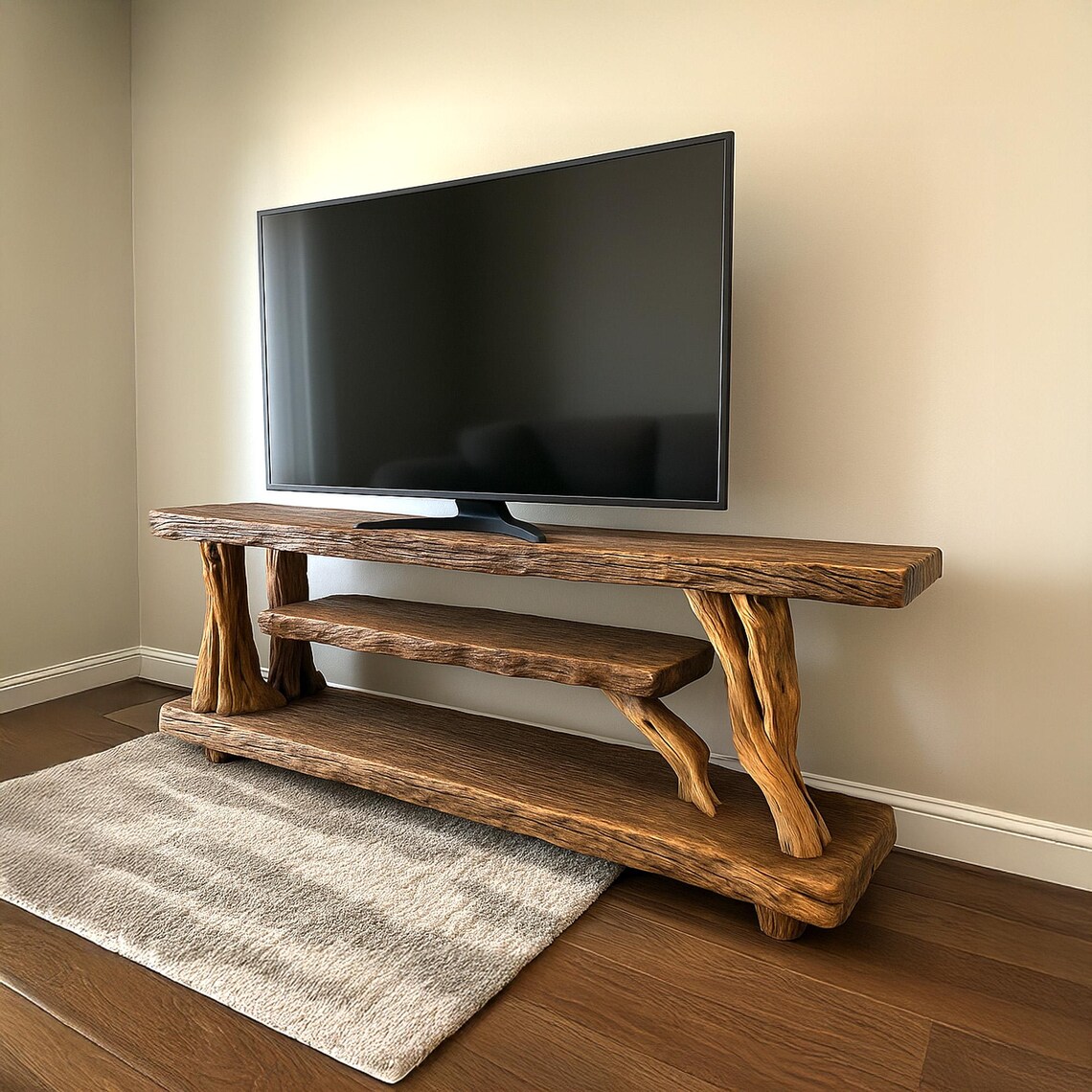 Solid Wood Tv Console Table Driftwood Tree Branch Media Stand Bookcase ...