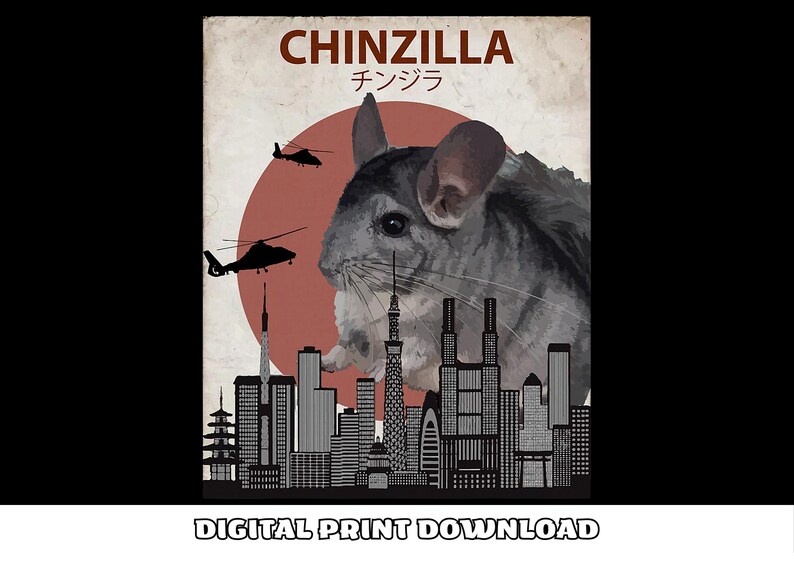 File PNG Chinzilla Retro Poster Style – Funny Giant Chinchilla Digital ...