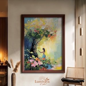 Abstract Tree of Life Art Print: Spiritual Forest Canvas, Woman in Nature Poster