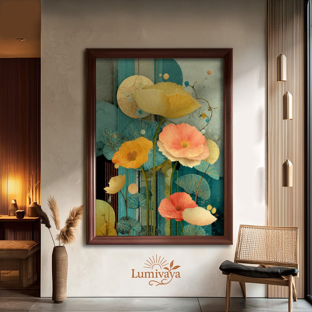 Abstract Botanical Art Print: Modern Floral Canvas Wall Decor, Flower ...