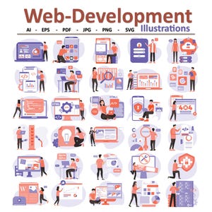 Illustrazioni per lo sviluppo web / codifica, progettazione di siti web, html, Ui/Ux o grafica di programmazione in SVG, EPS per la progettazione e lo sviluppo web Arte