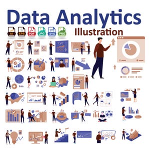 Moderne Datenanalytik-Illustration - Visualisiere deine Erkenntnisse mit maßgeschneiderter digitaler Kunst für Business und Tech EPS & SVG