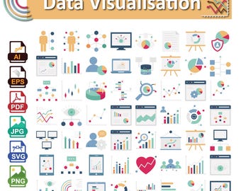 Ensemble d'icônes de visualisation de données, analyses et graphiques (ai, eps, pdf, png, svg, jpg)