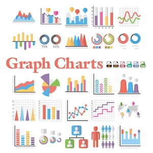 Grafiekgrafiek vectorpictogrammen | Platte pictogrammenset voor gegevensvisualisatie | Infographic, dashboard, bedrijf, analyse-clipart EPS-bestanden|Digitale download